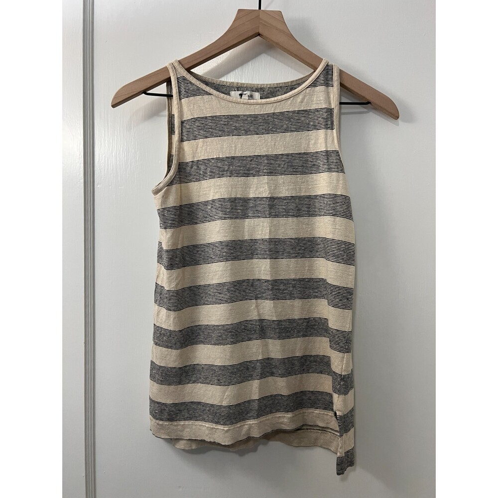 Madewell Women's Beige Black Stripe Linen High Neck Sleeveless Tank Top Size XXS